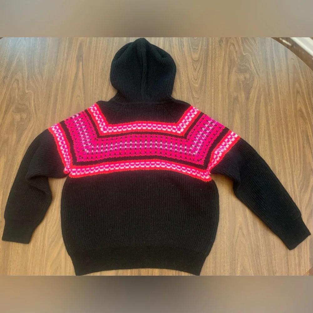 Celine Ski Jacquard Wool Hoodie Sweater XS Oversized Black Pink Made in Italy - Picture 2 of 14